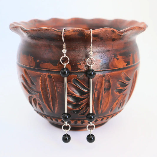 Boucles d'oreille Obsidienne noire, Tige